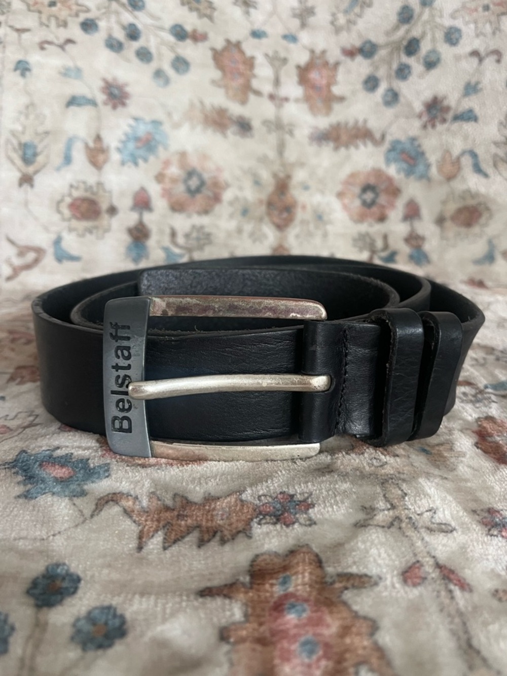 Belstaff Black Leather Belt with Logo Buckle